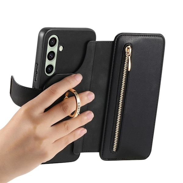 SKALO Samsung A26 5G 2-in-1 Magnet PU-Læder Ring Flip Cover - Sort Black
