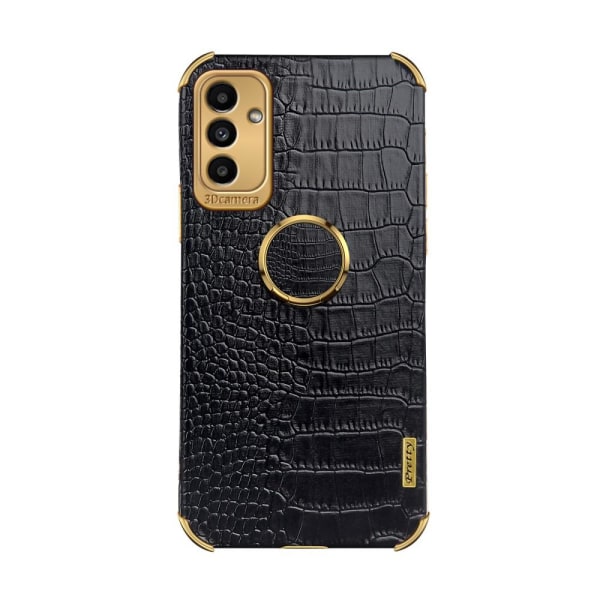 SKALO Samsung A04s 4G Crocodile Guldkant Cover - Sort Black