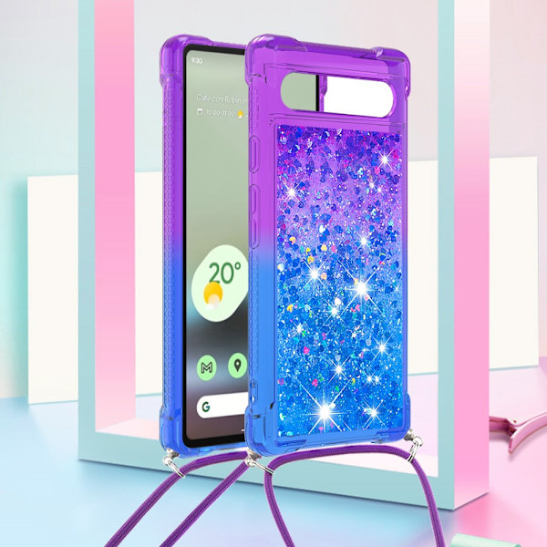 SKALO Google Pixel 7a Kvicksand Glitter Mobile Collar - Lilla-Blå Multicolor