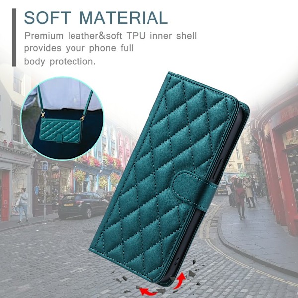 SKALO Samsung S25 Edge Quiltet Skulderrem Flip Cover - Grøn Green