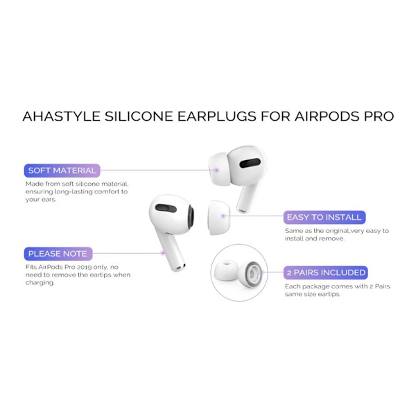AHASTYLE AirPods Pro 1/2 Silikone Ørepropper S+M+L - Hvid White
