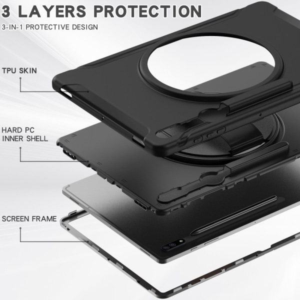 SKALO Samsung Tab S8 Ultra Extra Stöttåligt Armor Shockproof Ska Svart
