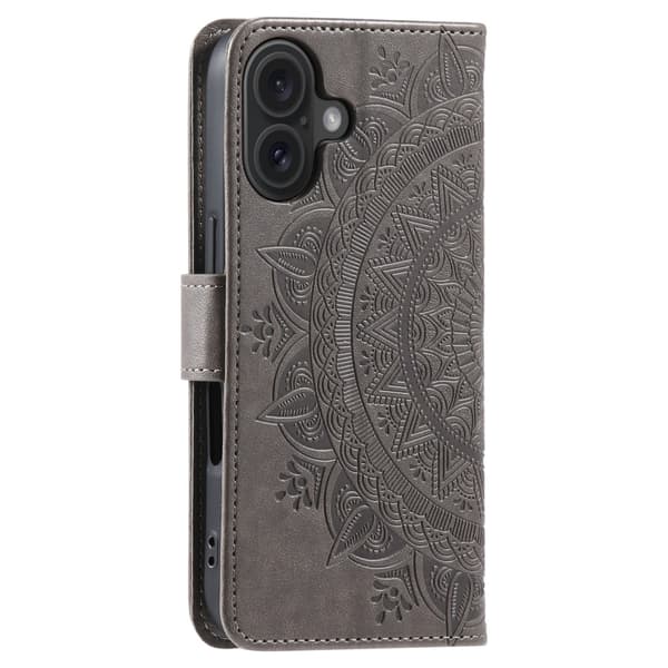 SKALO iPhone 16 Plus Mandala Flip Cover - Grå Grey