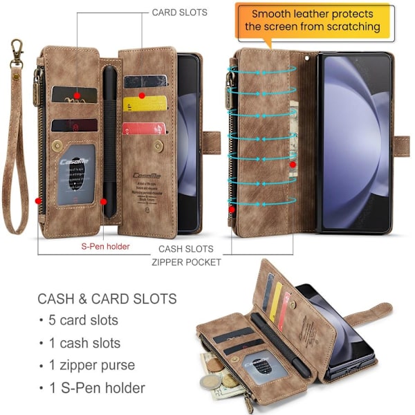 CaseMe Samsung Z Fold5 CaseMe Big Wallet Lompakkokotelo - Ruskea Brown