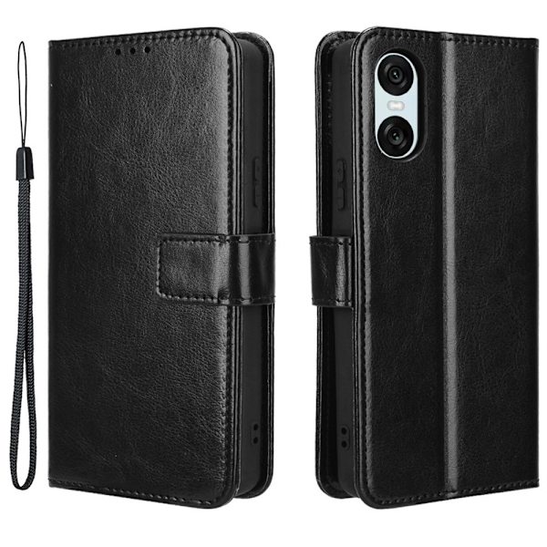 SKALO Sony Xperia 10 VI Crazy Horse lompakko PU nahka - Musta Black
