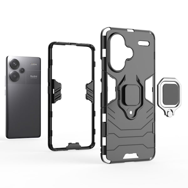 SKALO Xiaomi Redmi Note 13 Pro+ Armor Hybridi metallirengas kuori - Musta Black