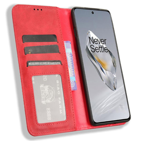 SKALO OnePlus 12R 5G Kohokuvioitu Premium lompakkokotelo - Punainen Red