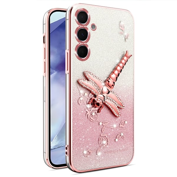 SKALO Samsung S25+ KADEM Dragonfly Glitter Suojakuori - Pinkki Pink