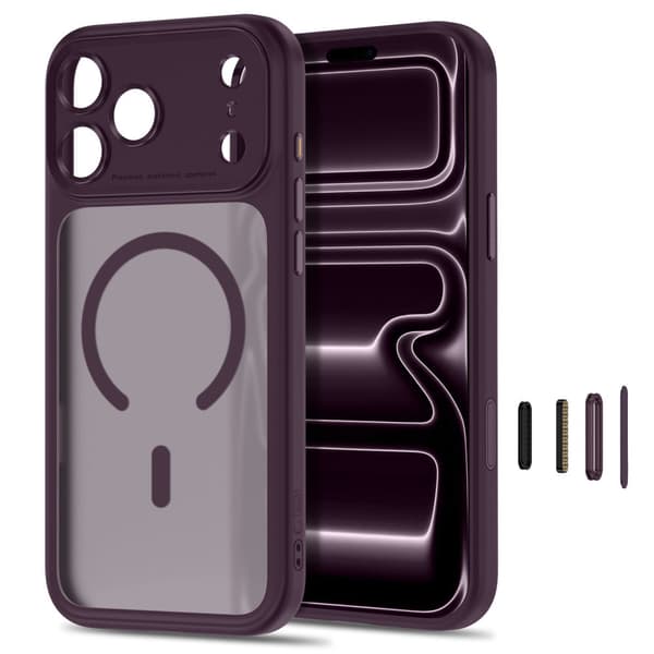 Tech-Protect MagPeak MagSafe CC Suojakuori sopii iPhone 17 Pro - Matte Dark Cherry Wine red