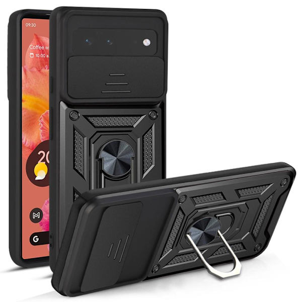 SKALO Google Pixel 6 Armor Hybrid Metallring Kameraslider - Svart Black