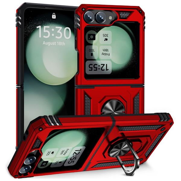 SKALO Samsung Z Flip6 Armor Hybrid Metallring skal - Röd Röd