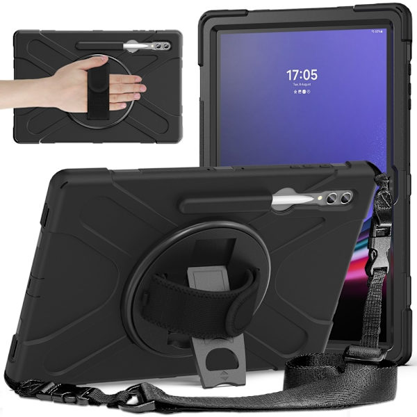 SKALO Samsung Tab S10 Ultra Extra Shock Resistant Armor Handle Kuori Olkahihnalla - Musta Black