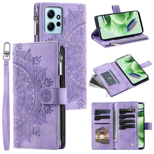 SKALO Xiaomi Redmi Note 12 4G Big Wallet Mandala Pungetaske - Lilla Purple