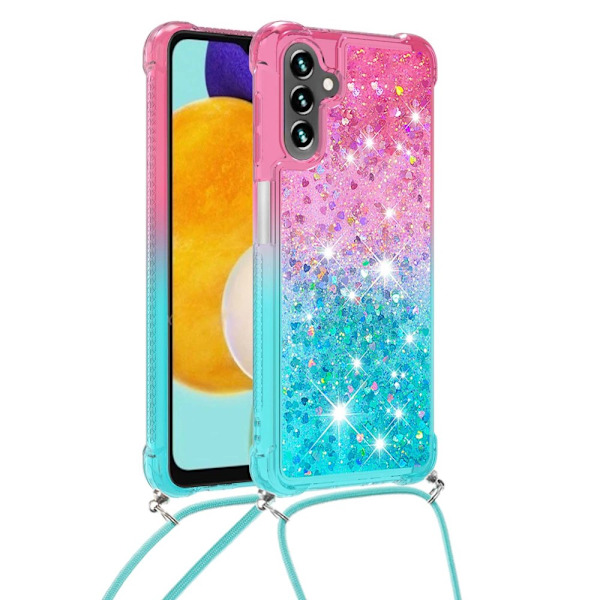 SKALO Samsung A34 5G Kvicksand Glitter Mobilhalsband - Rosa-Turkos multifärg