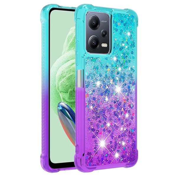 SKALO Xiaomi Redmi Note 12 5G Juoksuhiekka Glitter Sydämet TPU kuori - Turkoosi-Violetti Multicolor