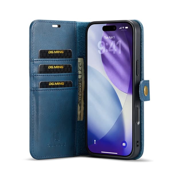 DG MING 2-i-1 Magnet Plånboksfodral för iPhone 18 Pro - Blå Blå
