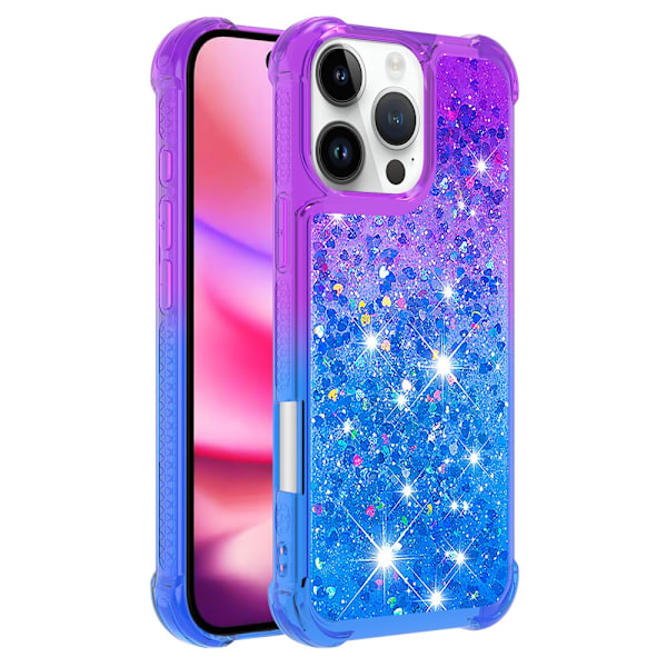 SKALO iPhone 16 Pro Max Kvicksand Glitter Hjerter TPU Cover - Lilla-Blå Multicolor