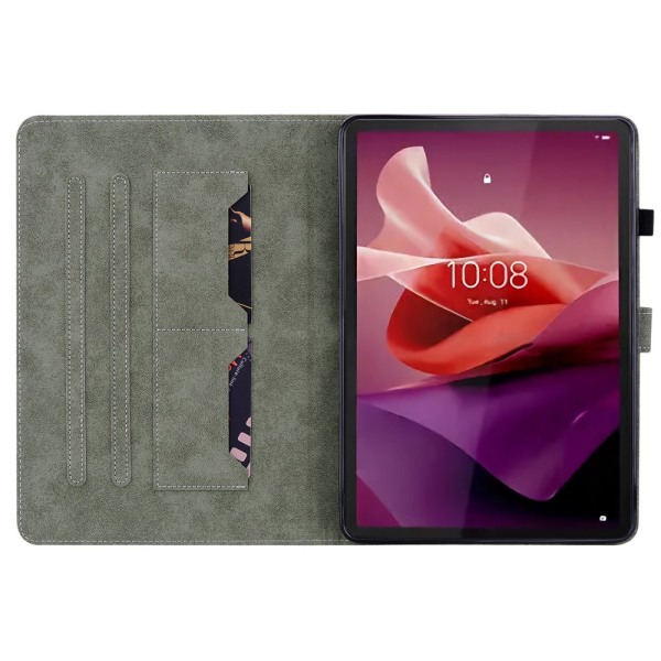 SKALO Lenovo Tab P12 Cute Tiger PU-nahkainen Lompakkokotelo - Musta Black