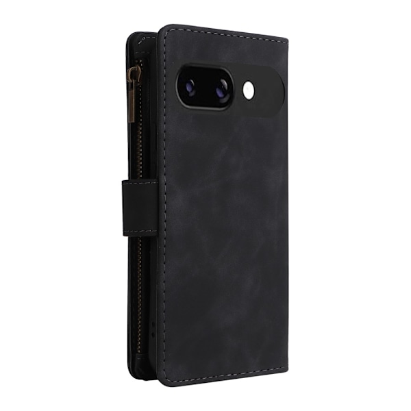 SKALO Google Pixel 9a Zipper PU-Nahka Lompakkokotelo - Musta Black