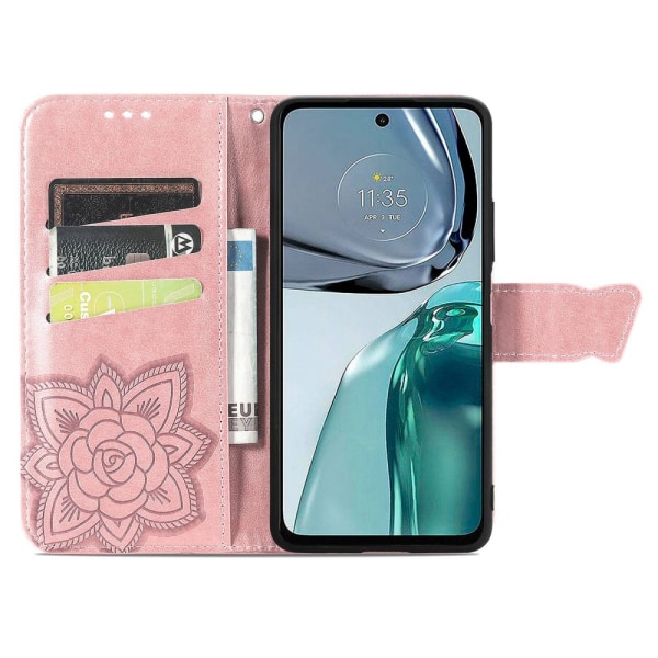 SKALO Motorola Moto G62 5G Mandala Butterfly lompakkokotelo - Ruusukulta Pink gold