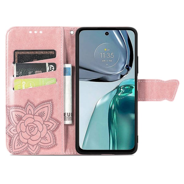 SKALO Motorola Moto G62 5G Mandala Butterfly Plånboksfodral - Roséguld Rosa guld