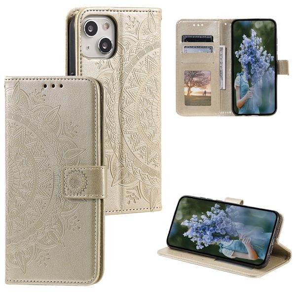 SKALO iPhone 15 Mandala lompakkokotelo - Kulta Gold