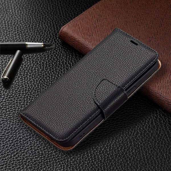 SKALO iPhone 13 Pro Premium Litchi Plånbok - Svart Black