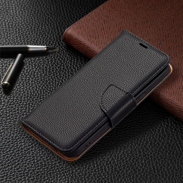 SKALO iPhone 13 Pro Premium Litchi Wallet - musta Black