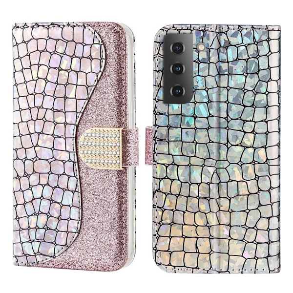 SKALO Samsung S22 Croco Glitter Plånboksfodral - Roséguld Rosa guld