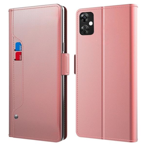SKALO OnePlus Nord CE 3 Lite 5G Kortholder Mirror Flip Cover - Rosa guld Pink gold