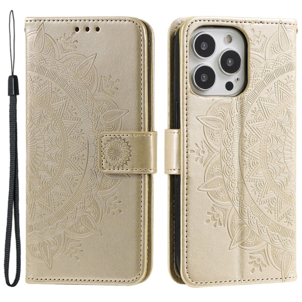 SKALO iPhone 15 Pro Mandala Flip Cover - Guld Gold