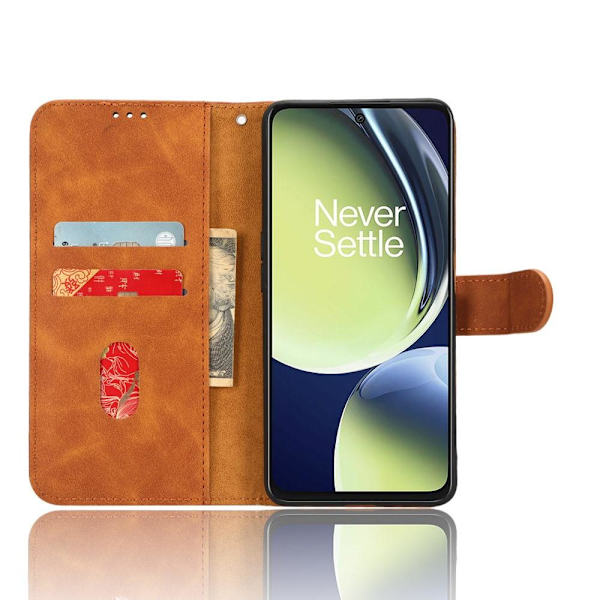 SKALO OnePlus Nord CE 3 Lite 5G Matt PU-læderpungetui - Brun Brown
