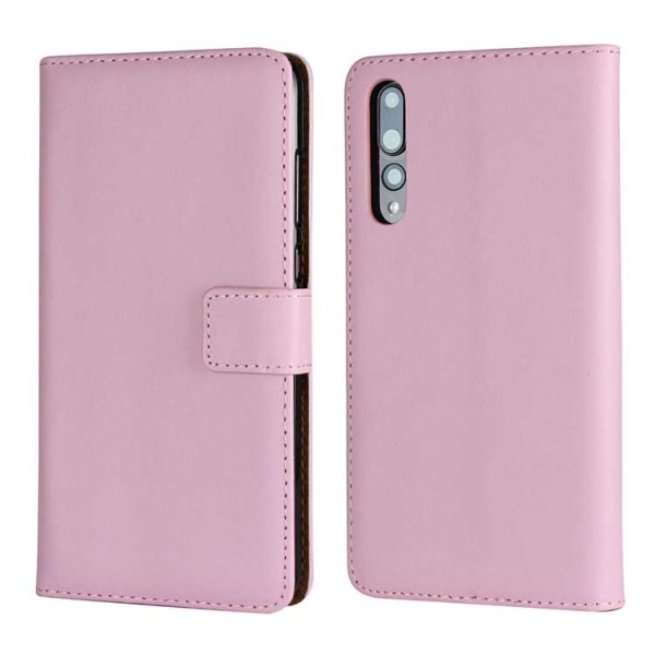 SKALO Huawei P20 Flip Cover m. Pung i Ægte Læder - Vælg farve Pink