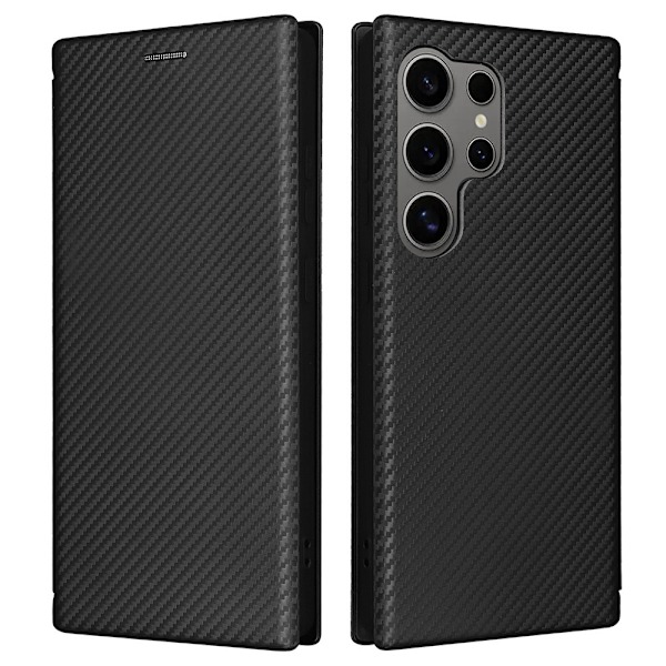 SKALO Samsung S25 Ultra Carbon Fiber Plånboksfodral - Svart Svart