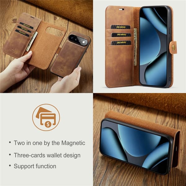 DG MING 2-i-1 Magnet Plånboksfodral för Google Pixel 11 Pro - Brun Brun
