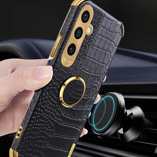 SKALO Samsung A25 5G Crocodile Guldkant Ring Cover - Sort Black
