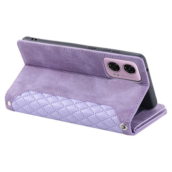 SKALO Motorola Moto E14 4G Big Wallet Quiltat Plånbok - Lila Lila
