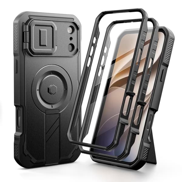 Tech-Protect Kevlar MagSafe 2-Set Cover med stativ til iPhone 18 Pro Max - Sort Black