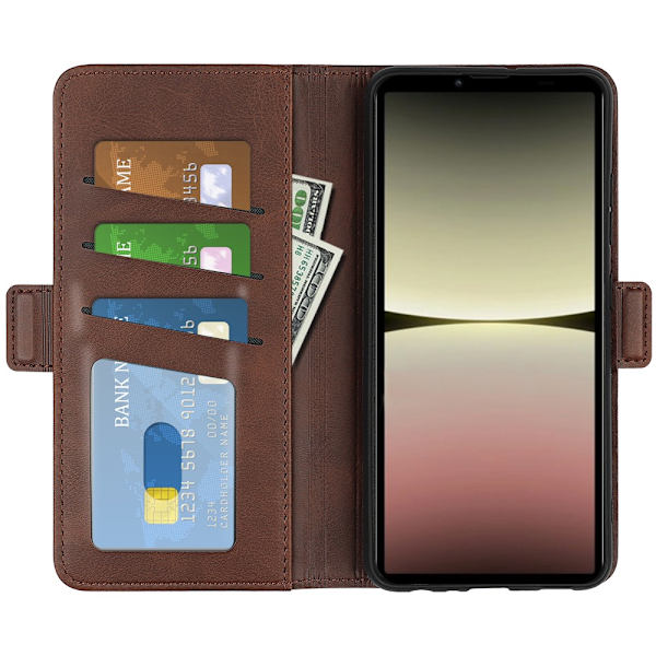 SKALO Sony Xperia 10 V Premium Wallet Flip Cover - Brun Brown