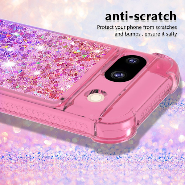 SKALO Google Pixel 8a Kvicksand Glitter Hjärtan TPU-skal - Rosa-Lila multifärg