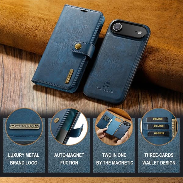 DG MING iPhone Air 2-i-1 Magnet Plånboksfodral - Blå Blå
