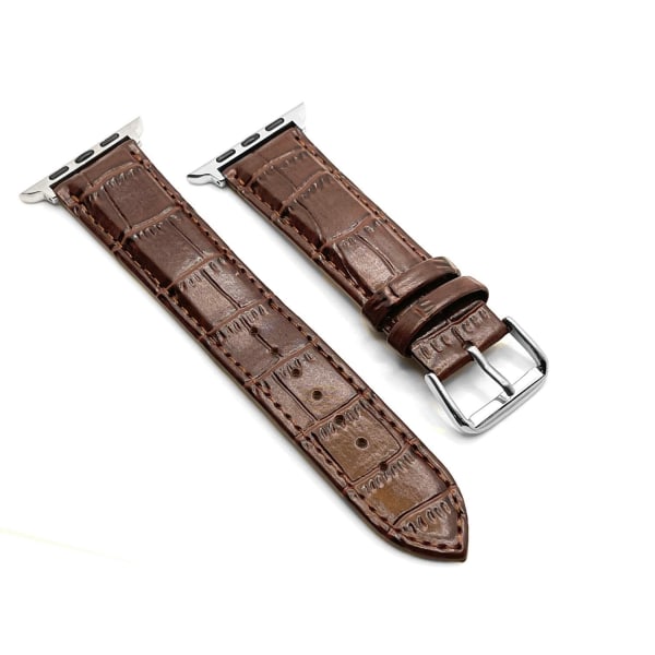 SKALO Läderarmband med krokodilmönster Apple Watch 38/40/41mm - Brun