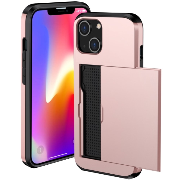 SKALO iPhone 15 Plus Armor Suojakuori korttikotelo - Ruusukulta Pink gold