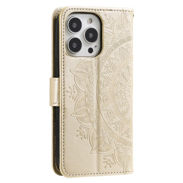 SKALO iPhone 15 Pro Mandala lompakkokotelo - Kulta Gold