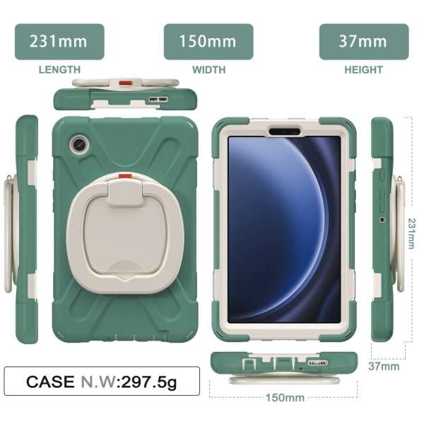 SKALO Samsung Tab A9 Extra Stöttåligt Armor 360 Handtag/Stativ S Grön
