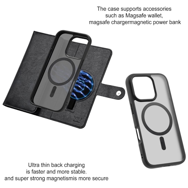 VILI iPhone 16 Pro Max GVB Series Flip Cover m. pung i PU-læder - Sort Black