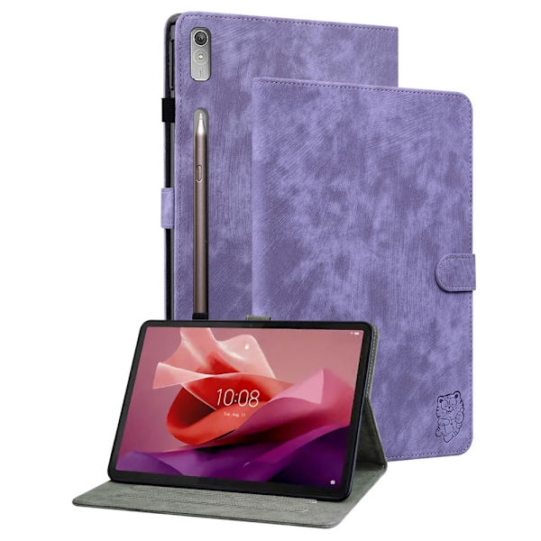 SKALO Lenovo Tab P12 Cute Tiger PU-nahkainen Lompakkokotelo - Violetti Purple