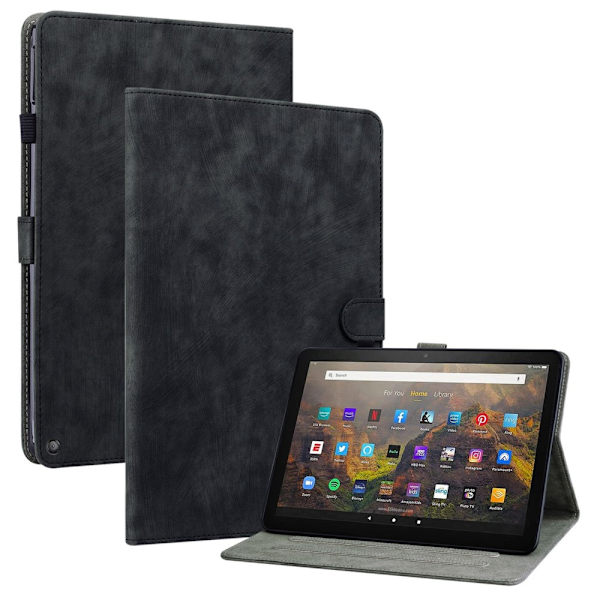 SKALO Amazon Fire HD 10/10 Plus (2021) Cute Tiger PU-læder Flip Cover - Sort Black