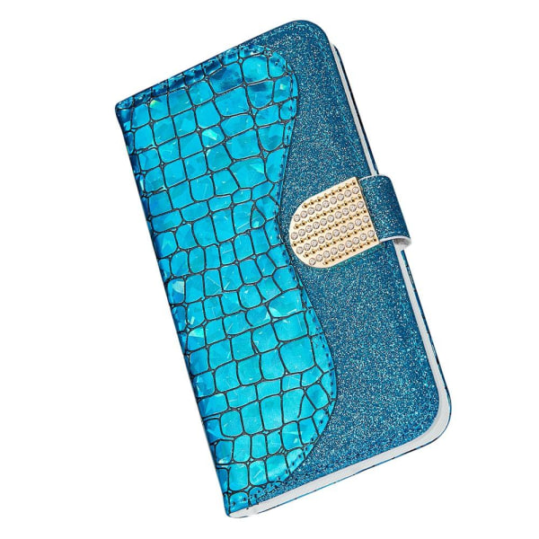 SKALO iPhone 13 Mini Croco Glitter -lompakkokotelo - sininen Blue