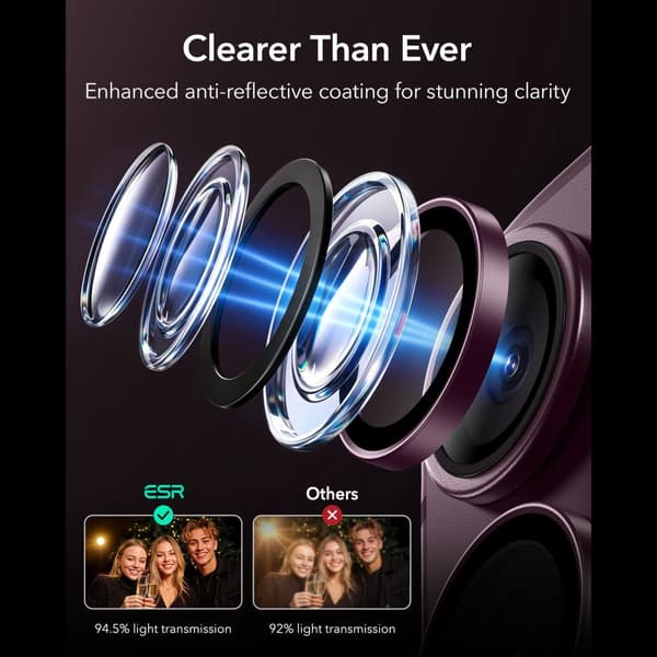 ESR Armorite Camera Protector Kameraskydd i Härdat glas för iPhone 18 Pro - Deep Burgundy Vin, röd